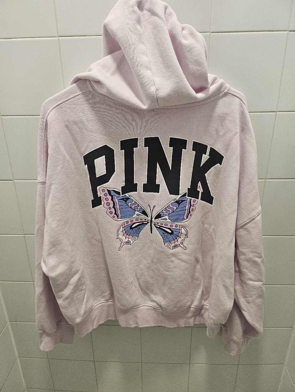 PINK Victoria's Secret Light Pink Hoodie with Butterfly Graphic